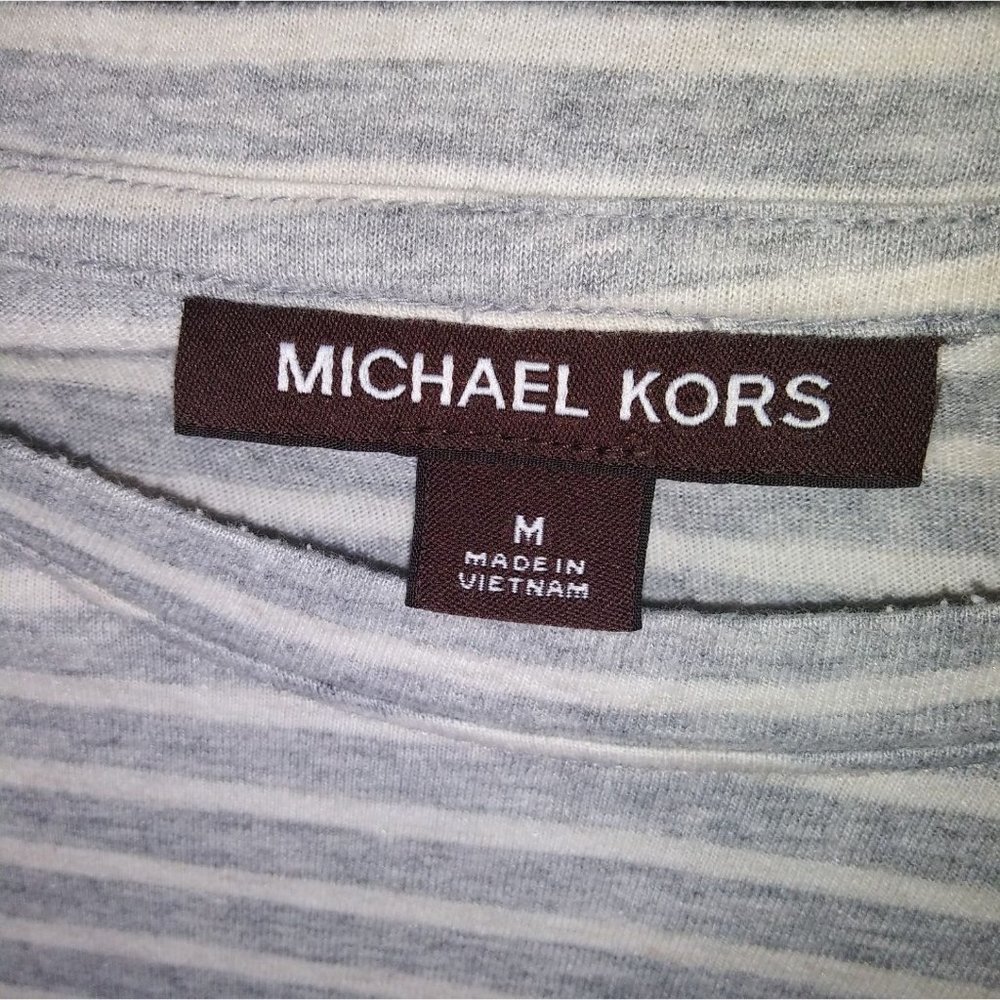 Michael Kors Short Sleeve Men's Gray Striped Shirt Size M - Picture 4 of 5